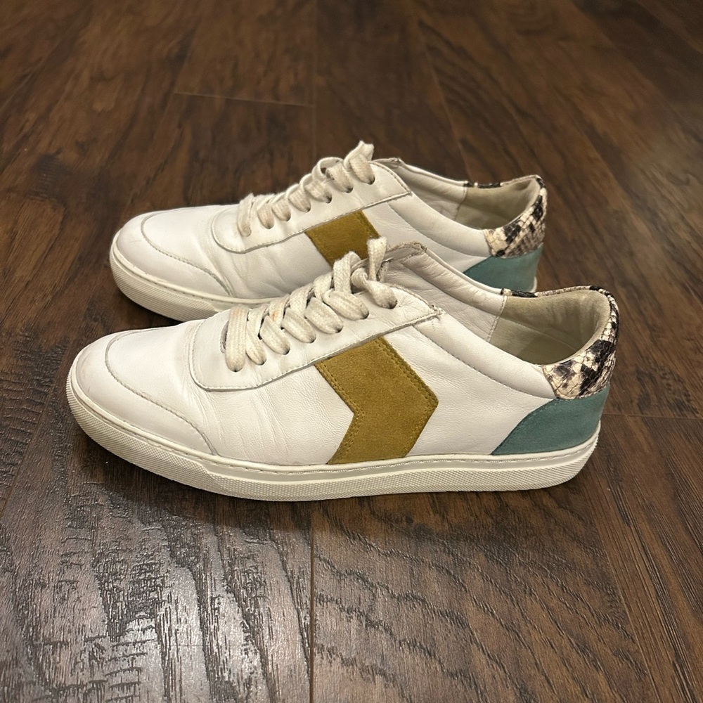 Boden Helen Chevron Trainers White Leather Snakeskin Print Heel Unisex 37 Size 7